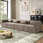 145.5 Modern Convertible Sectional Sofa, Upholstered 4-Seater Sectional Sofa with Compressed Sponge, Living Room L-Shaped Sofa-Panipeachy