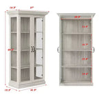 Famapy Bookcase Gray Oak Glass Display Cabinet wLED Light Strip, Tall Bookshelf with Doors Curio Storage Cabinet