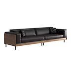 98.42 Contemporary Leather Sofa Couch with Solid Wood Frame, Metal Legs and 3 Accent Pillows