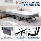 Folding Bed with Mattress for Adults,Portable Rollaway Guest Beds , Foldable Metal Frame Bed with 5 Memory Foam Mattress & Side Storage Pocket