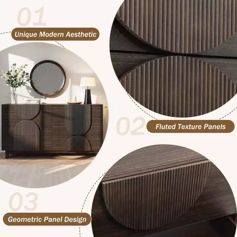 6-Drawer Modern Geometric Dresser, Half-Circle Accent Wide Storage Chest for Bedroom & Living Room