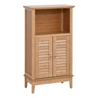 Brown Bamboo Floor Storage Cabinet with Open Shelf and 2 Doors, 1-Person Assembly