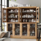 62 High Black Glass Door Wood Grain Decorative Storage Cabinet Display Cabinet, with Sufficient Space for 12 Shelves