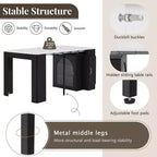 Whisen Extendable Dining Table, Mobile Rolling Island Table with 3 Removable Middle Leaves, Storage Cabinet