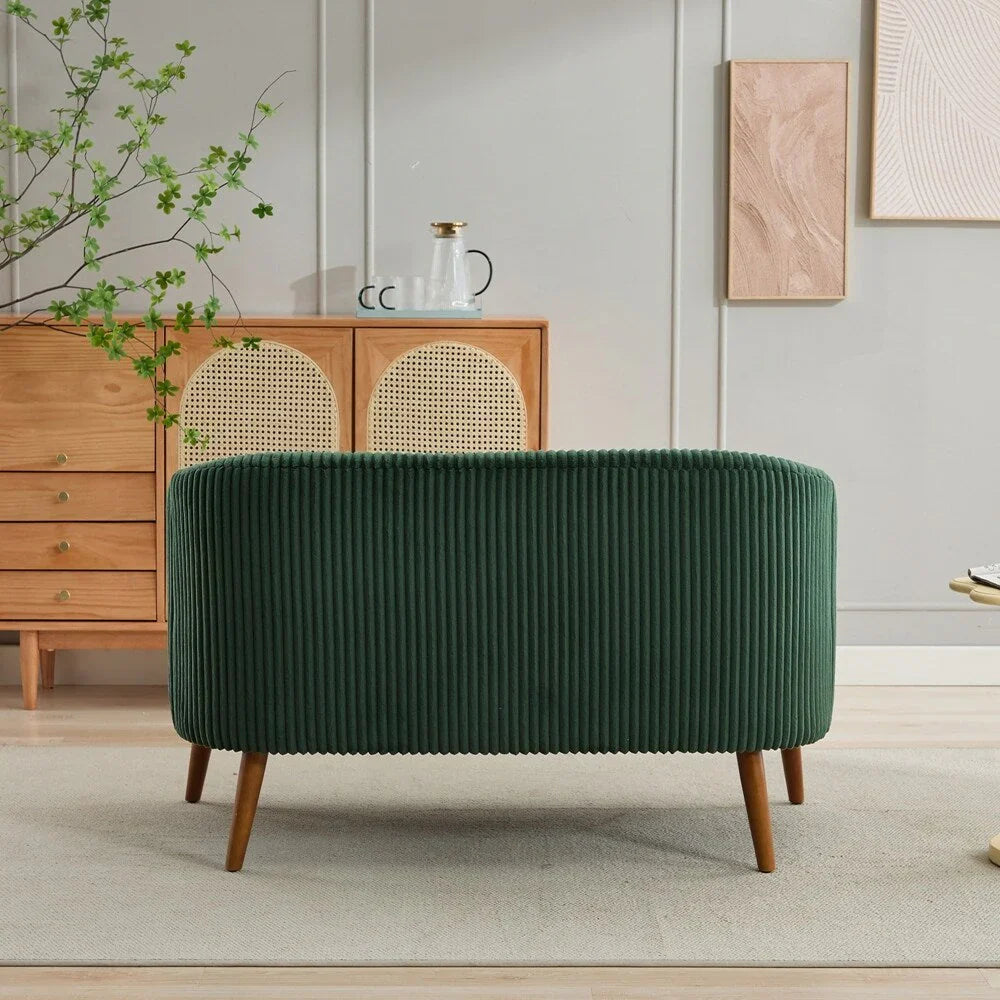 Corduroy Fabric Upholstered 2-Seat Sofa with Wooden Walnut Legs