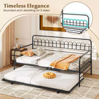 Costway Twin Daybed with Trundle Curved Backrest & Armrests Heavy-duty Metal Slats Black/Gold