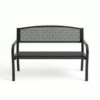 2 Person Metal Outdoor Bench for Garden, Steel Benches Furniture with Geometric Backrest for Patio, Garden & Porch