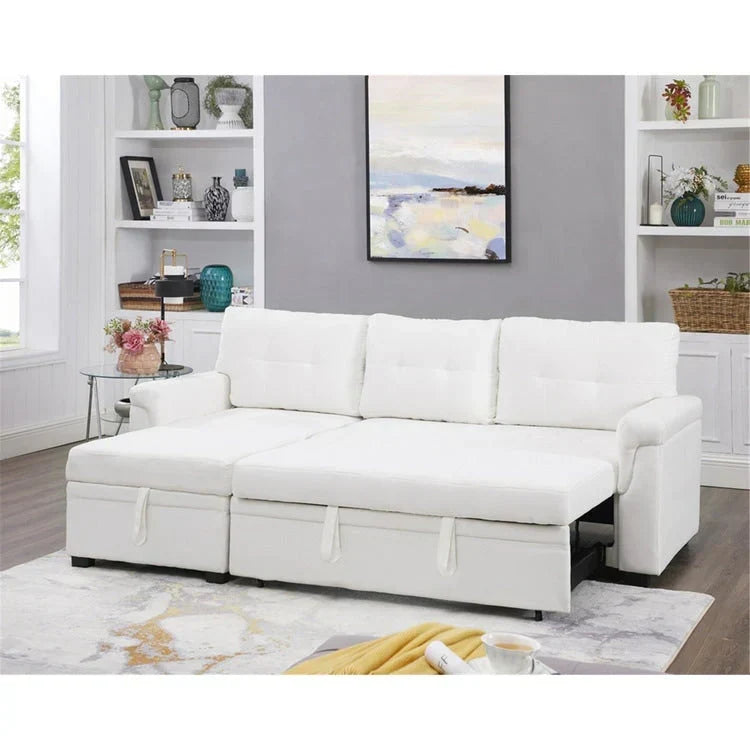 Convertible Reversible Sectional Sofa with Pull-Out Sleeper Bed, Hidden Storage Chaise, and Durable Legs