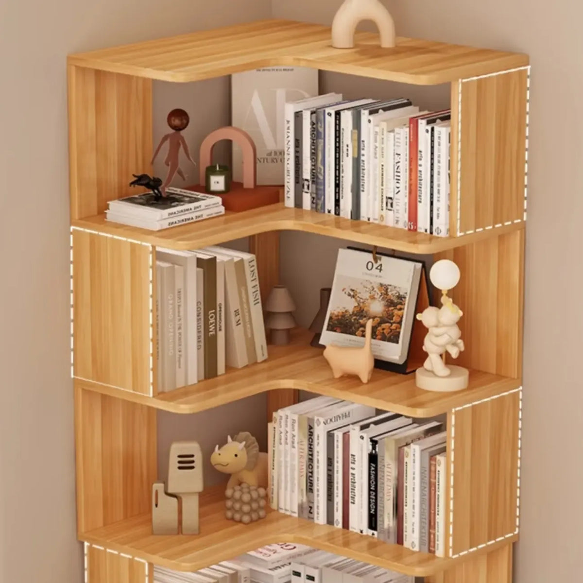 Manufactured Wood Corner Bookshelf with 6 Shelves