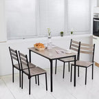 HOMCOM Modern 5-Piece Wooden Counter Dining Kitchen Table Set, 1 Table 4 Chairs Metal Legs, Suitable For Outdoors