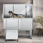 50 W Stainless Steel Adjustable Pet Grooming Tub with Steps Ramp
