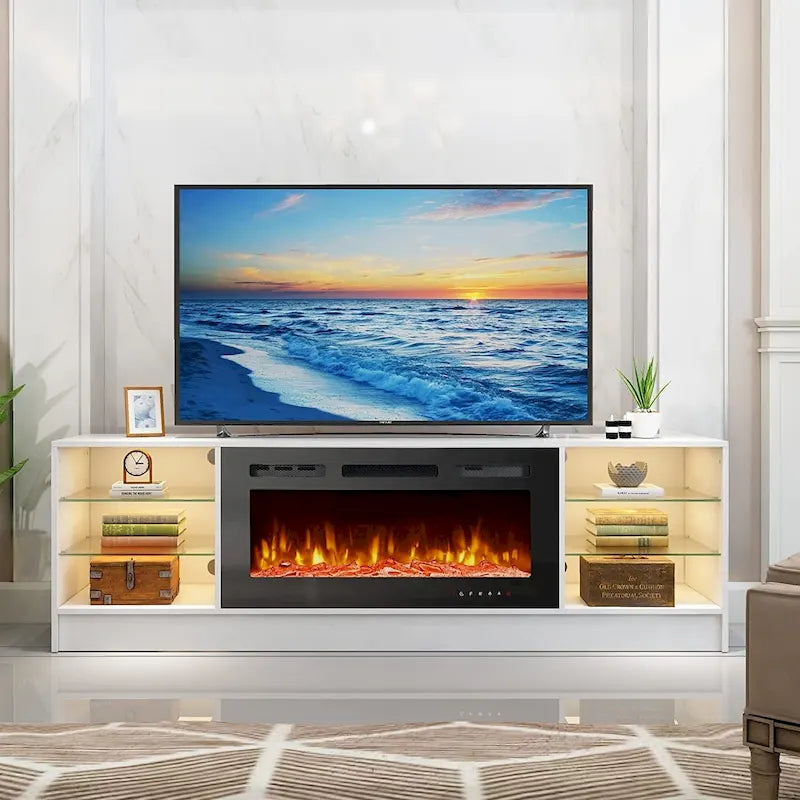 36 Electric Fireplace TV Stand, Entertainment Center & TV Console for TVs up to 80, Modern Fireplace Heater for Living Room