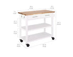 Acacia Wood Top Rolling Kitchen Cart Island Table with Drawers, 38.4 W x 18.5 D, White