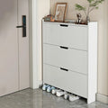 3-Tier White Wood Shoe Cabinet with Drop Front