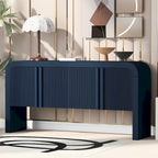 Arched Storage Cabinet Sideboard with 4 Stripes Doors and Adjustable Shelves, Modern Entryway Cabinets with Pine Leg