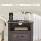 Set of 2 Farmhouse Nightstands with USB Charging - 2-Drawer Bedside Tables, Rustic Modern Design