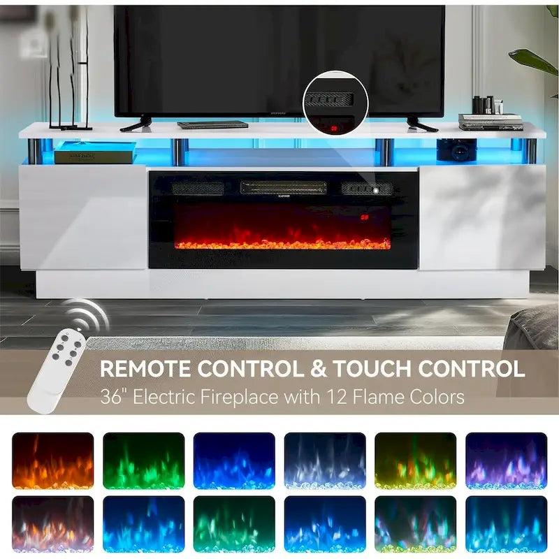 80 2 Tier TV Console Stand for TVs Up to 90,with 36 Electric Fireplace