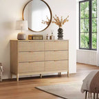 LINSY HOME Fluted 6 Drawer Dresser for Bedroom, Mid Century Modern Large Chest of Drawers with Gold Metal Handles, Wide Boho Wood Dressers