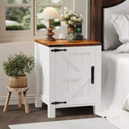 2Pcs Farmhouse Nightstand with Charging Station, Rustic Barn Door Bedside Table with Adjustable Shelf, Small End Table for Bedroom and Living Room