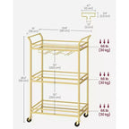 Bar Cart, Home Bar Serving Cart, Small Bar Cart with 3-Tier Shelf, Wine Holders, Glass Holders, Bar Cart, 15 x 23.6 x 36.2 Inches