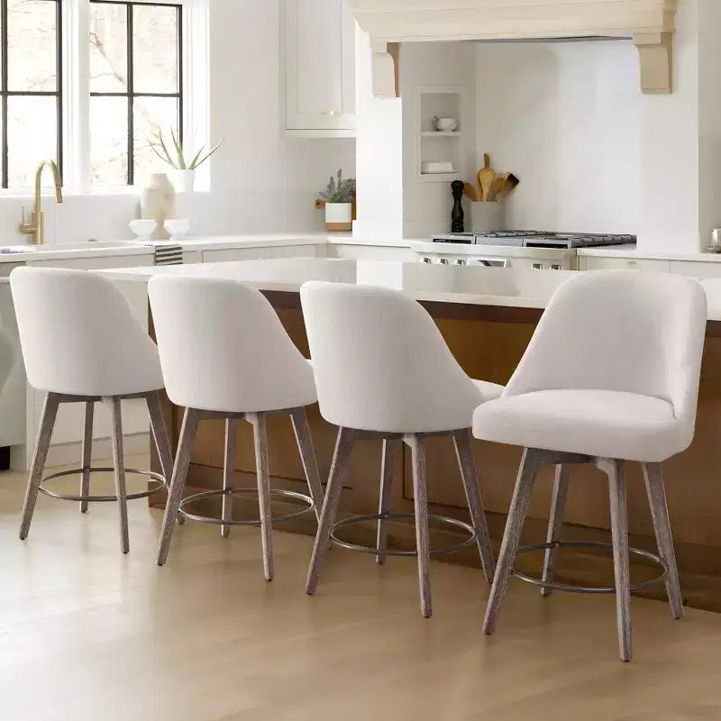 Bekrvio 26 Counter Height Swivel Bar Stools Set of 4 Backs and Wood Legs,Linen Fabric/PU Leather Upholstered Barstools for Kitchen Island