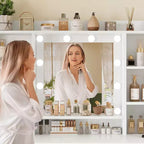 BALHAM TRADE-Vanity Desk with Mirror and Lights 9 Drawers 6 Shelves 3 Lighting Modes Adjustable Brightness