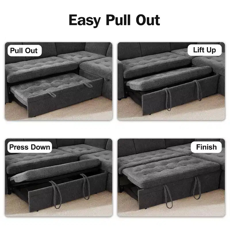 Dyonery 7-Seat Modular Sectional Sleeper Sofa with Pull-Out Bed, Reclining Backrest, USB Ports, Table, LED Lights & Storage Seats