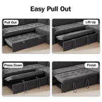 Dyonery 7-Seat Modular Sectional Sleeper Sofa with Pull-Out Bed, Reclining Backrest, USB Ports, Table, LED Lights & Storage Seats