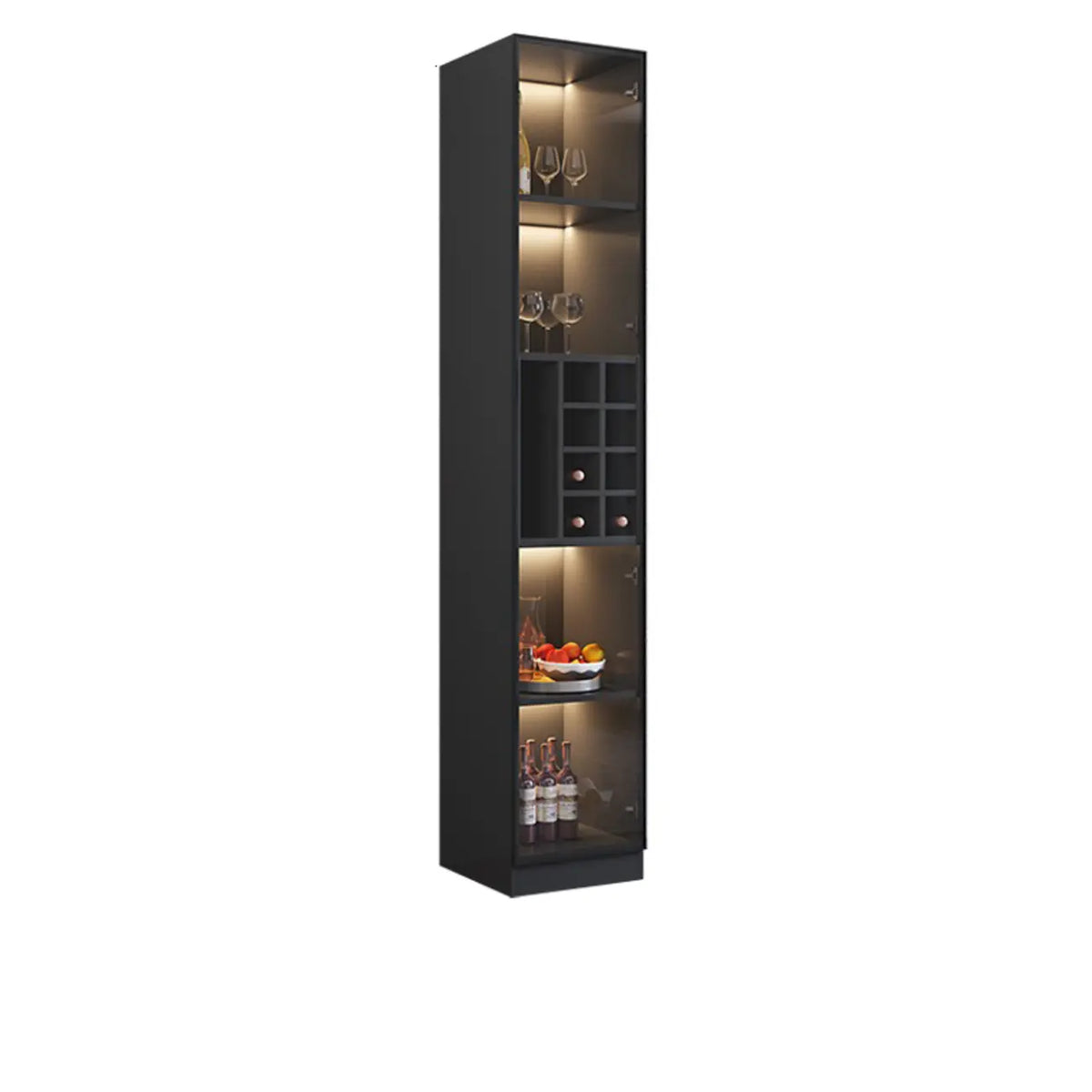 Minimalist Black Wooden Wine Rack Cabinet with Glass Door