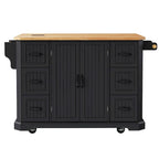Expandable Drop-Leaf Kitchen Island, Kitchen Cart on 4 Wheels with Power Outlet, Moveable Island Table with 2 Door & 6 Drawers