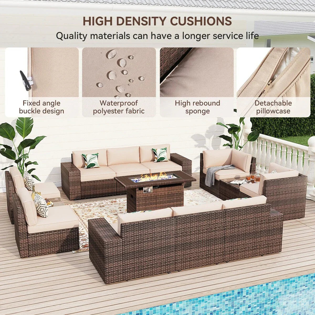 13 Pieces Patio Furniture Set with 44Fire Pit Table