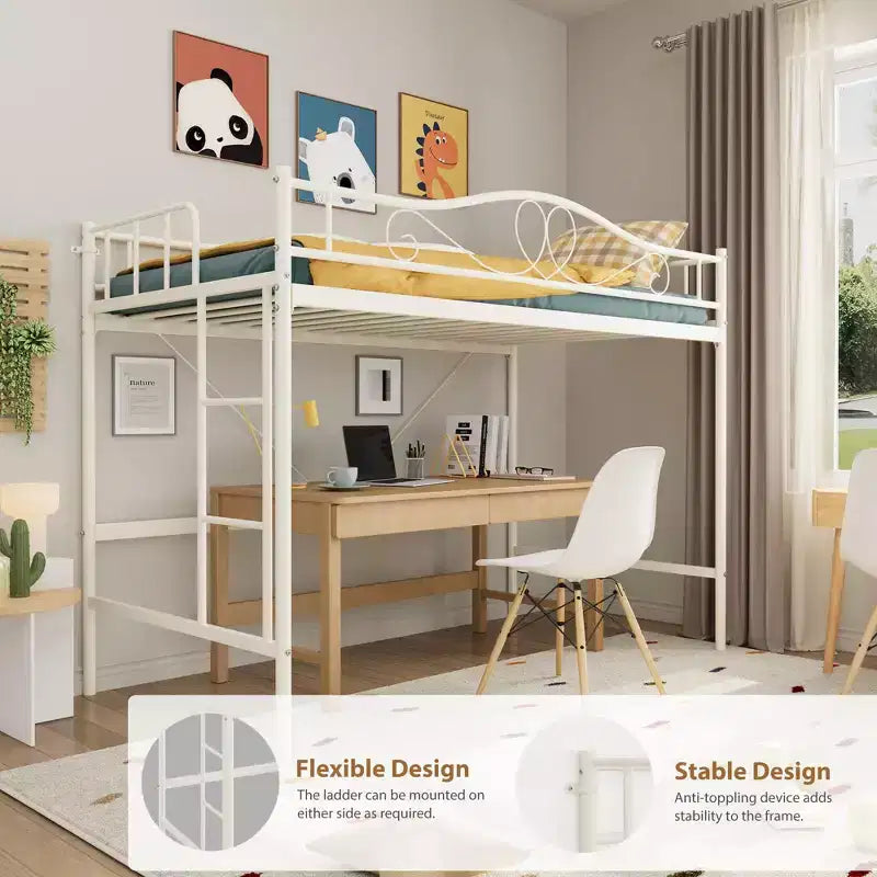 Loft Bed Twin Size with Removable Ladder & Full Safety Guardrail, Twin Loft Bed Heavy-Duty Metal Frame 400 Lbs Weight Capacity, Space Saving