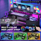 65 L-Shaped Corner Desk with RGB LED, Monitor Stand & Storage Cabinet â€?1-Person | White / Oak / Charcoal Grey / Black