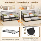Costway Twin Daybed with Trundle Curved Backrest & Armrests Heavy-duty Metal Slats Black/Gold