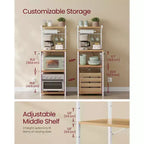 VASAGLE Kitchen Bakers Rack with Power Outlet, Coffee Bar 4-Tier with 8 S Hooks, Microwave Stand, Adjustable Shelf