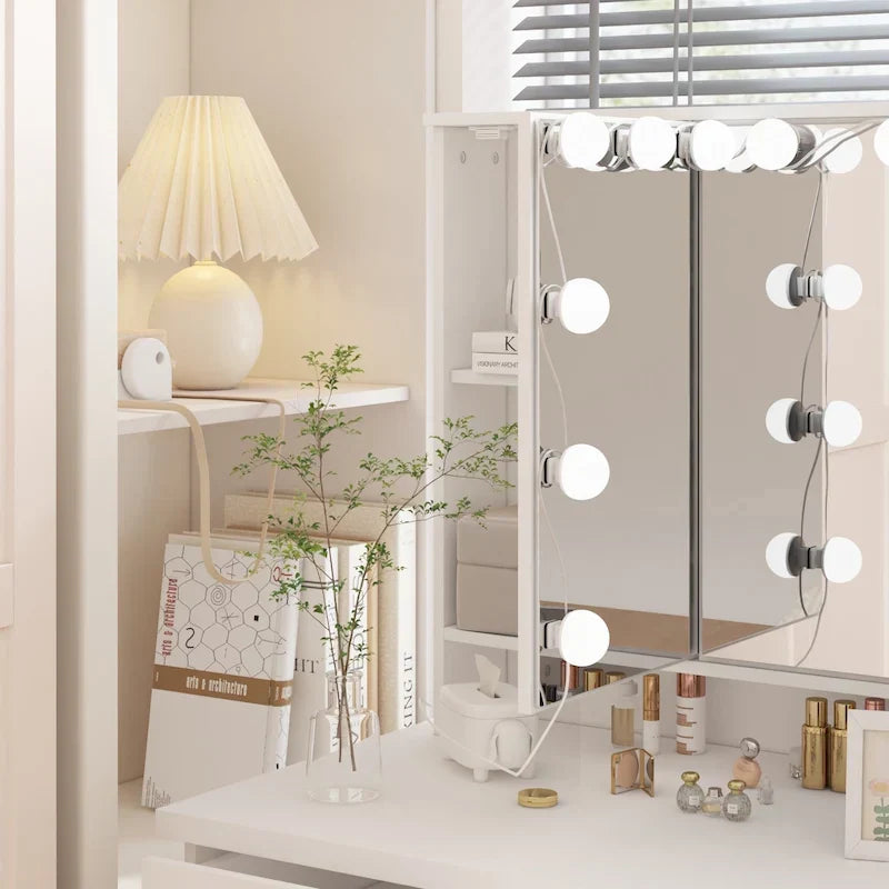 Luxurious LED Makeup Vanity with 9 Drawers Elegant Makeup Station