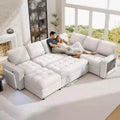 Dyonery 7-Seat Modular Sectional Sleeper Sofa with Pull-Out Bed, Reclining Backrest, USB Ports, Table, LED Lights & Storage Seats