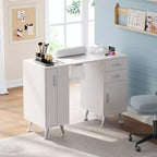 42 Manicure Table for Nail Tech with Dust Collector and Wrist Rest, Nail Desk with Vertical Pull-Out Locker, 1 Storage Cabinet, 2 Drawers