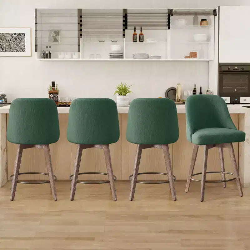 Bekrvio 26 Counter Height Swivel Bar Stools Set of 4 Backs and Wood Legs,Linen Fabric/PU Leather Upholstered Barstools for Kitchen Island