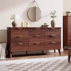 Fluted 9-Drawer Dresser, 60.6 Wide Wood Chest of Drawers with Deep Storage, for Bedroom, Living Room, or Hallway Use