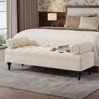 Modern End of Bed Bench for Bedroom, Velvet Upholstered Window Bench with 2 Detachable Pillows for Living Room or Entryway-Panipeachy