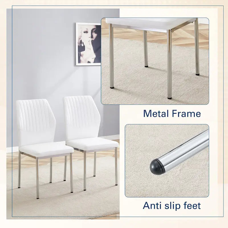 Luxury Simple Chair Set of 6 PU High Resilience Dining Chair with Metal Silver Leg Kitchen Armless Side Chair
