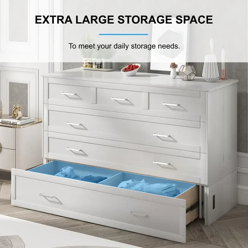 Mixoy Murphy Bed Cabinet Bed Chest with Mattress & Drawer