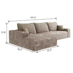 107 Inch Plush Corduroy Fabric Black Cloud Sectional Couch with L-Shape Chaise Modern Modular Sofa with Deep Seat for Living Room Apartment