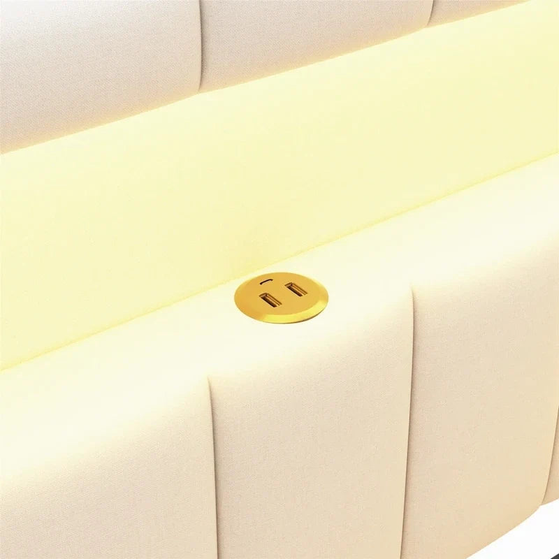 Upholstered Platform Bed with USB Ports & LED Lighting - Full/Twin Size Bed Frame with 2 Storage Drawers - Modern Bedroom