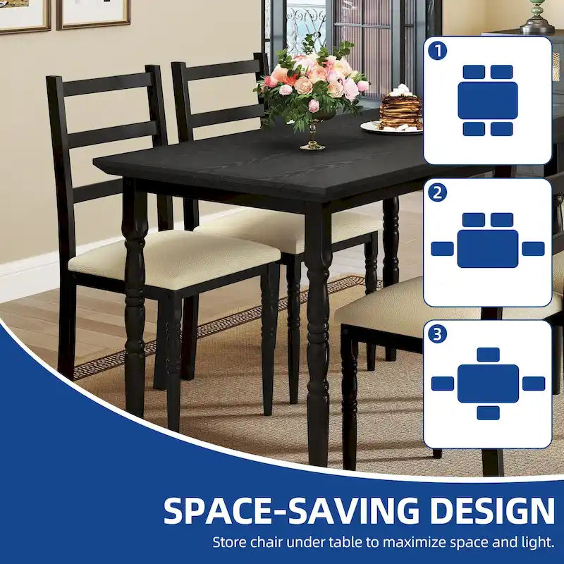 Moasis Farmhouse Dining Table Set with 4 Chairs Rectangular Dining Set Roman Column Style Kitchen