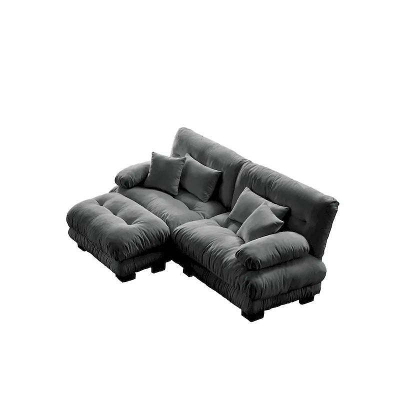L Shaped Loveseat Sofa Chenille Sectional Couch with Lumbar Pillows