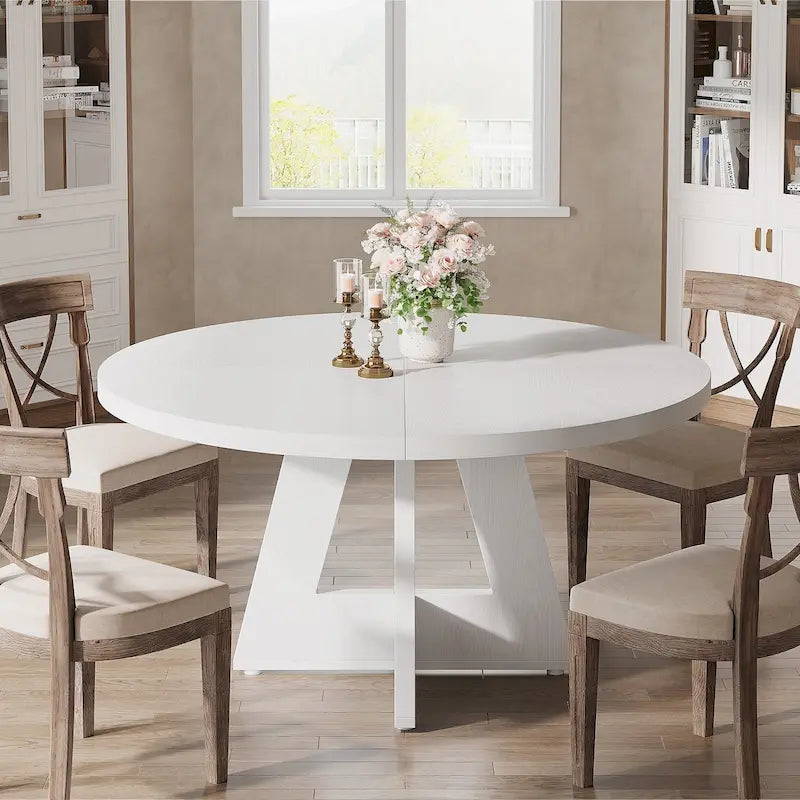 47 Inch Round Dining Table for 4, Wood Kitchen Dinner Table for Kitchen Dining Living Room - N/A