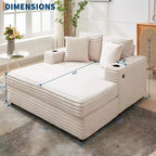 Corduroy 3-Seat Lounge Sofa with Cup Holders & Charging Ports