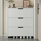 3-Tier White Wood Shoe Cabinet with Drop Front